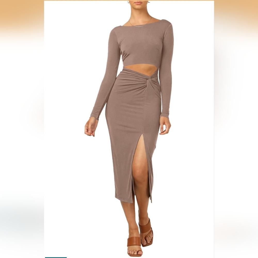 Champange Long Sleeve Midi Dress Size XL